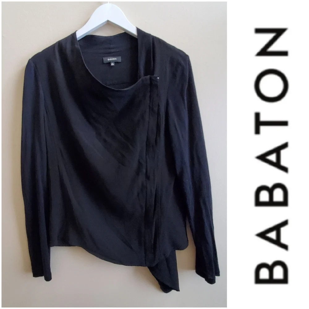ARITZIA Babaton Medium Size Oliver Black Blouse Jacket Moto Zip Crepe Viscose - Picture 2 of 15